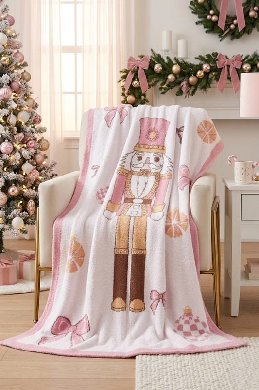 SC - ETA 9/30-10/14 Pink Nutcracker Bow Luxury Blanket