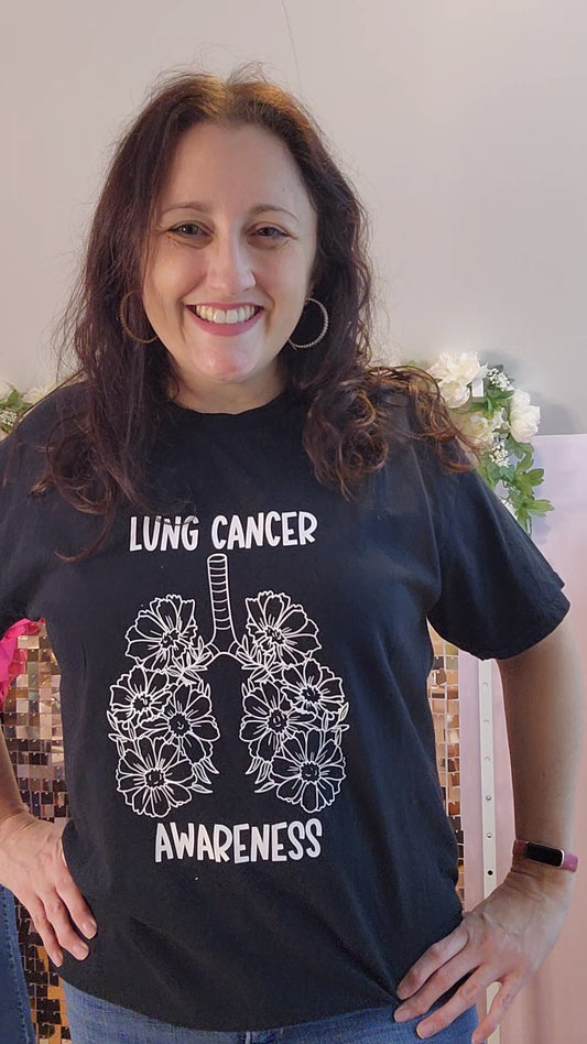 PRE-ORDER- Lung Cancer Awareness- hand drawn floral lungs graphic tee- handmade