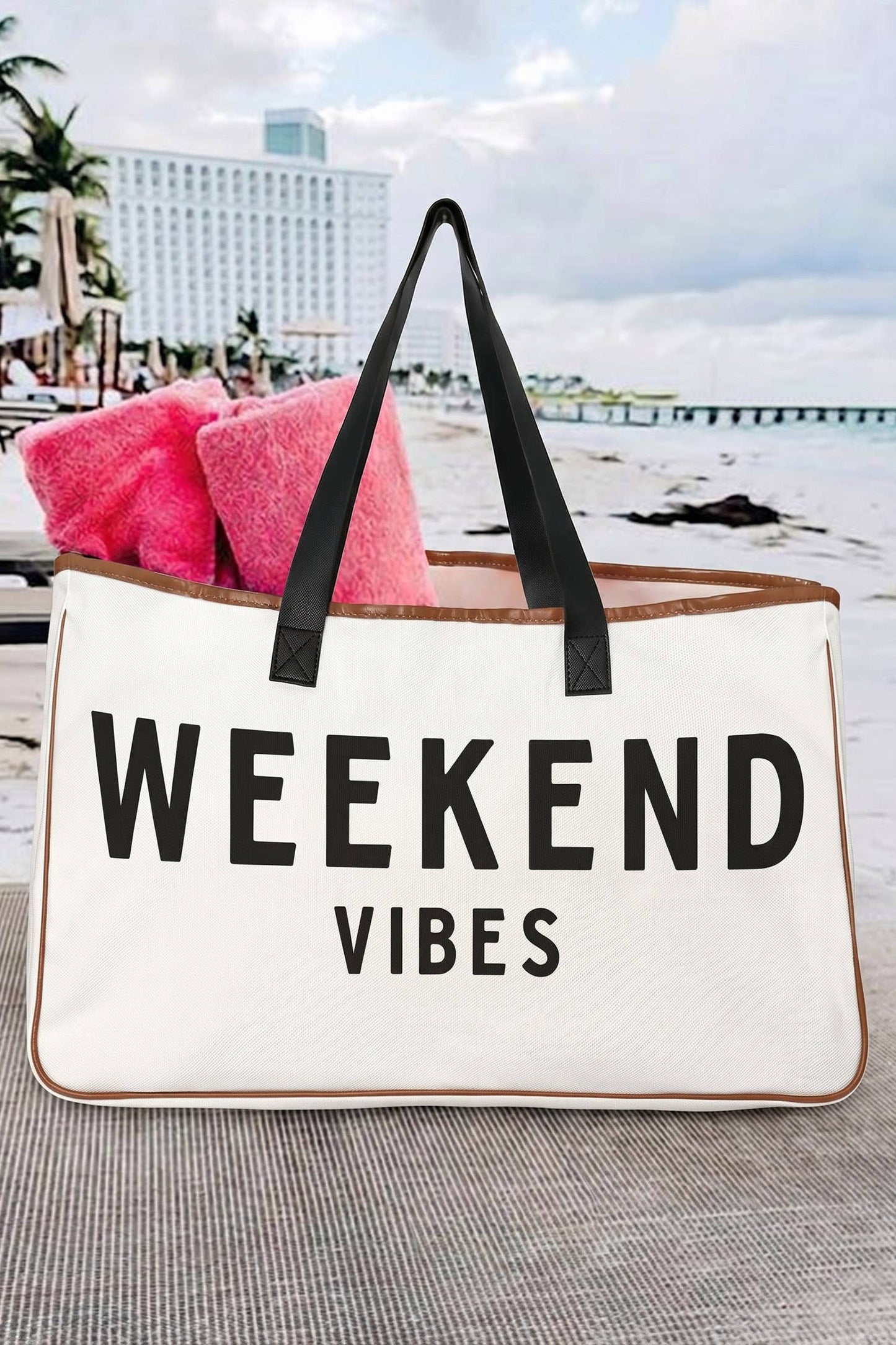 Weekend Vibes Print Summer Travel Canvas Tote Bag