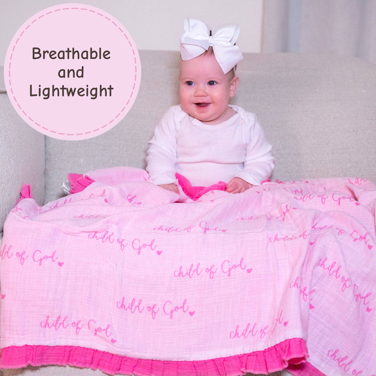 Muslin Quilt Baby & Kids Ruffle Blanket Pink Child of God