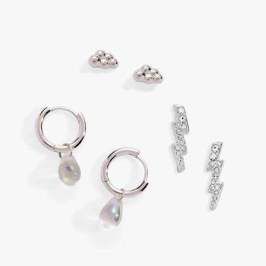 Cloud, Lightening Bolt and Rain Drop Earring Set of 3