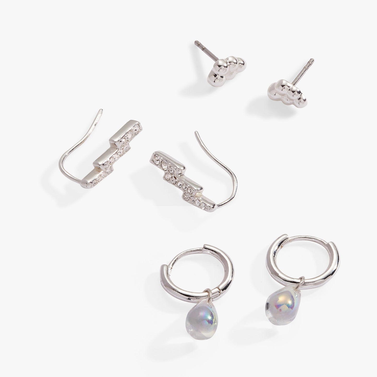 Cloud, Lightening Bolt and Rain Drop Earring Set of 3