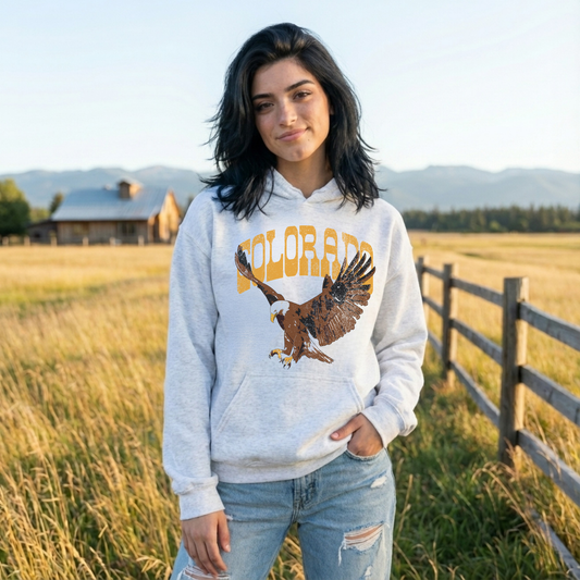 Colorado Eagle Hoodie | Western Graphic Sweatshirt | Vintage Americana Pullover | Mountain Outfit Hoodie