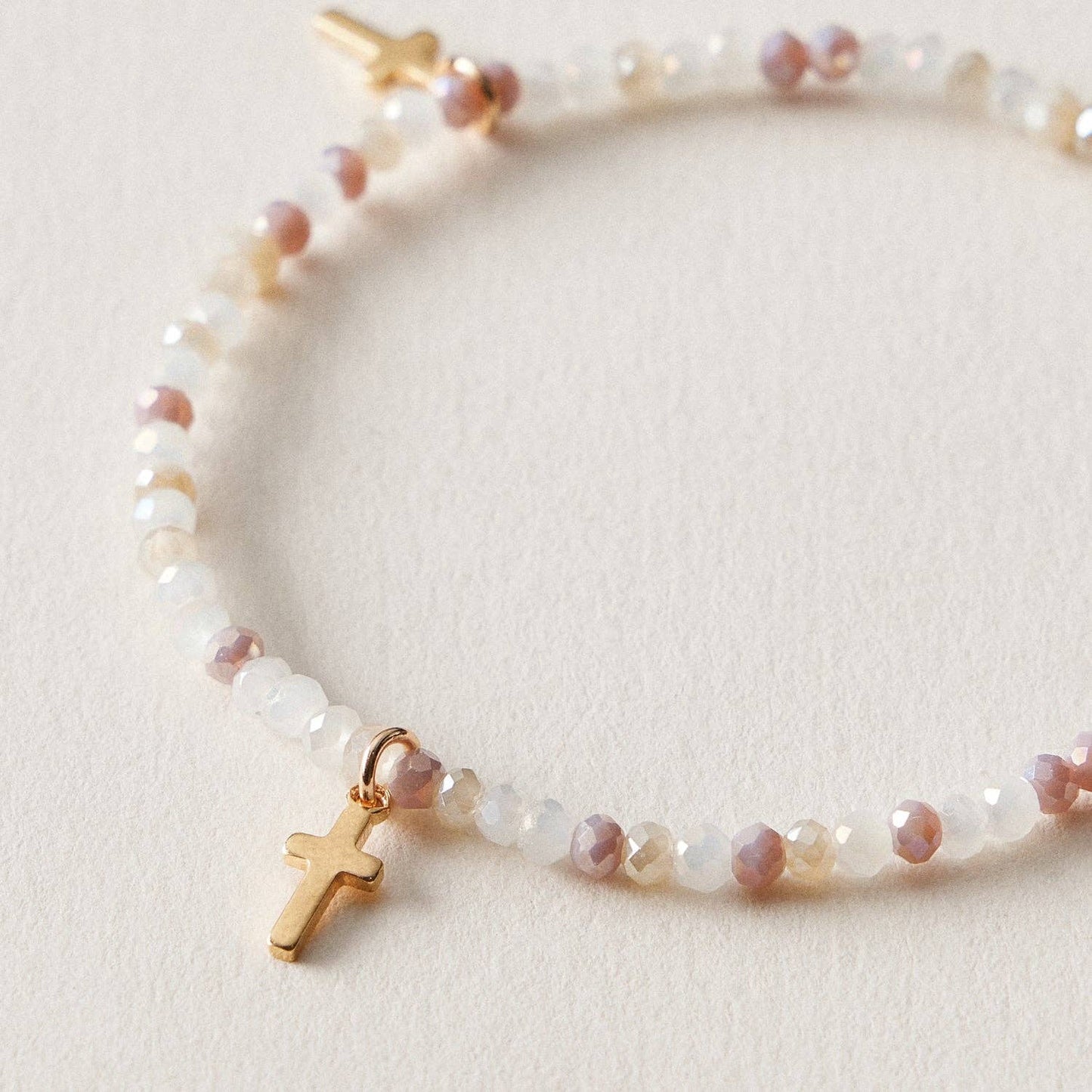 Gold Cross Charm Crystal Stretch Bracelet Stack Set