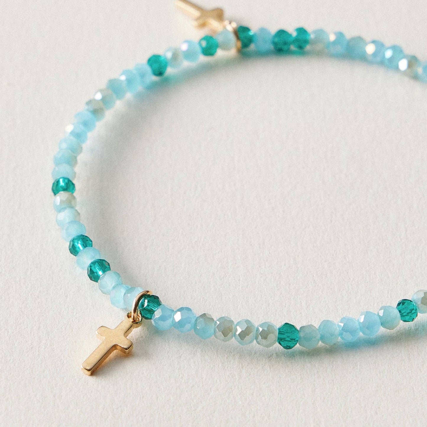 Gold Cross Charm Crystal Stretch Bracelet Stack Set