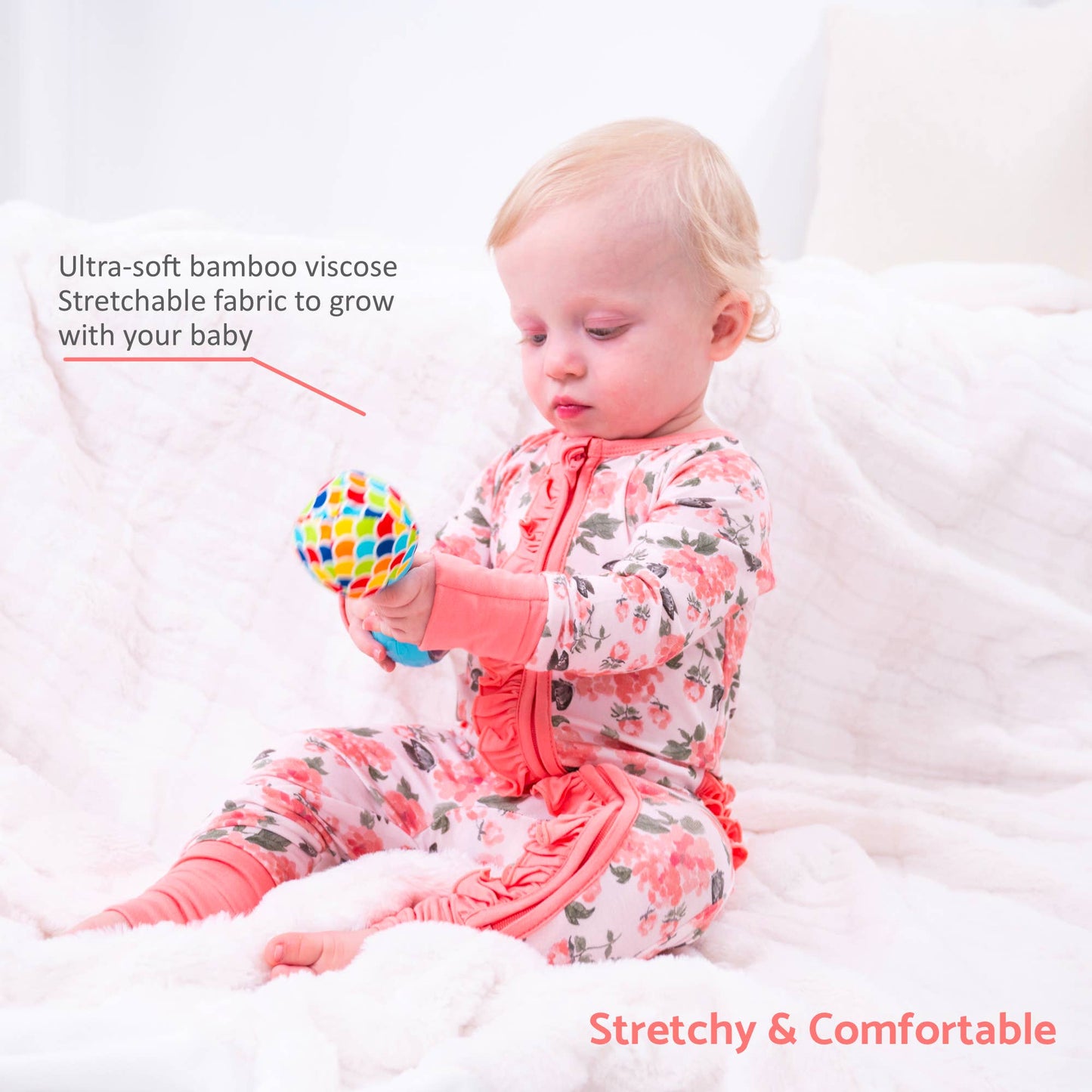 Bamboo Baby Convertible Ruffle Zipper Pajama Peony Floral