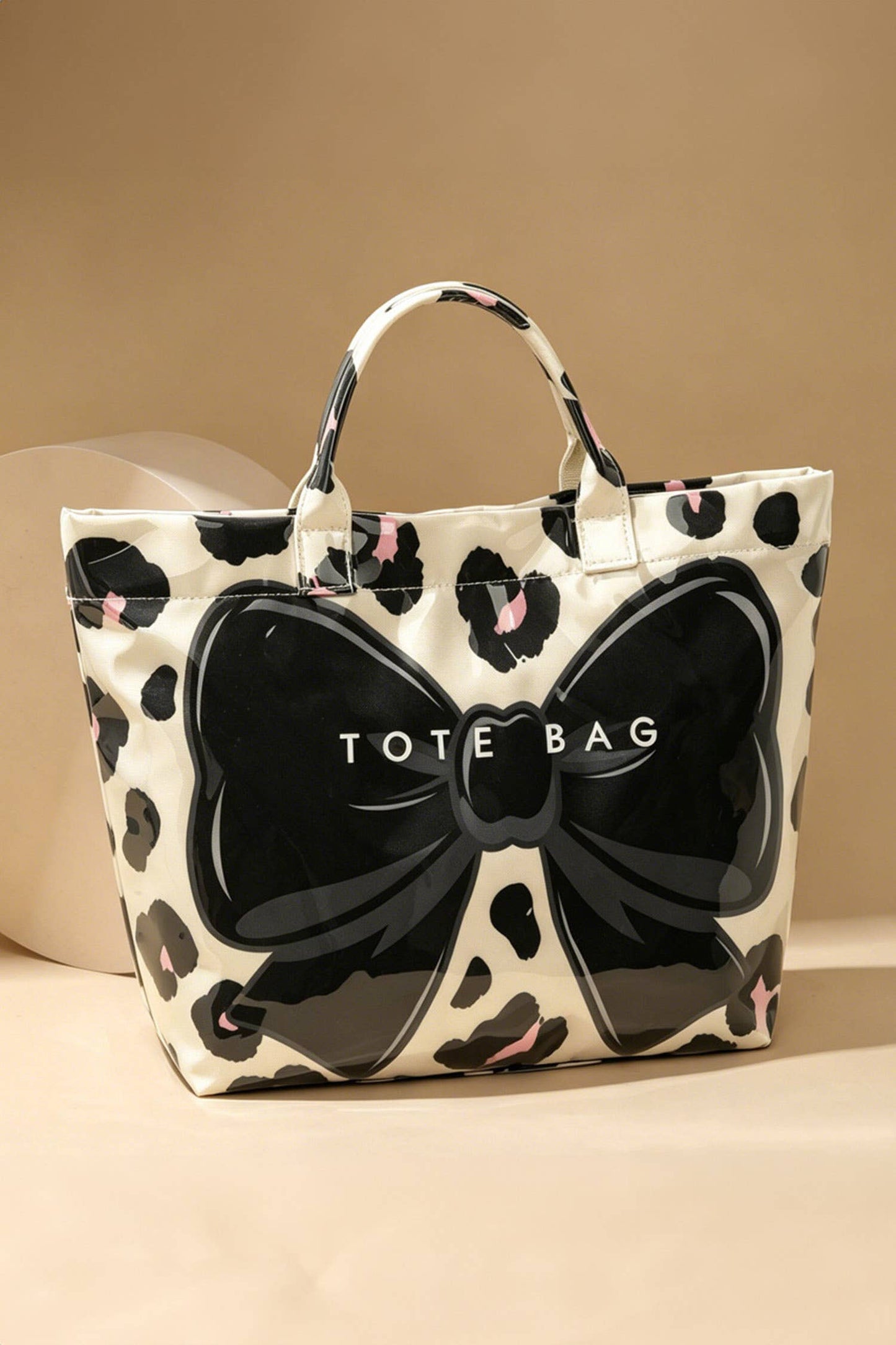 66 Sweet Bow Leopard Print Sleek PVC Tote Bag Gifts