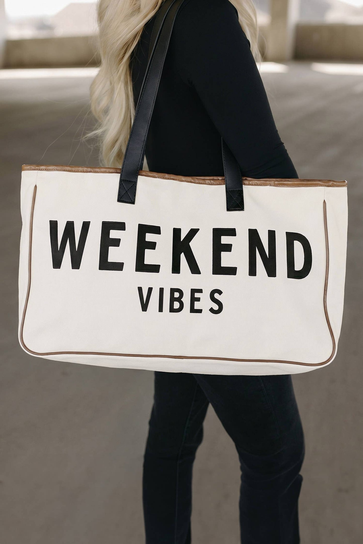 Weekend Vibes Print Summer Travel Canvas Tote Bag