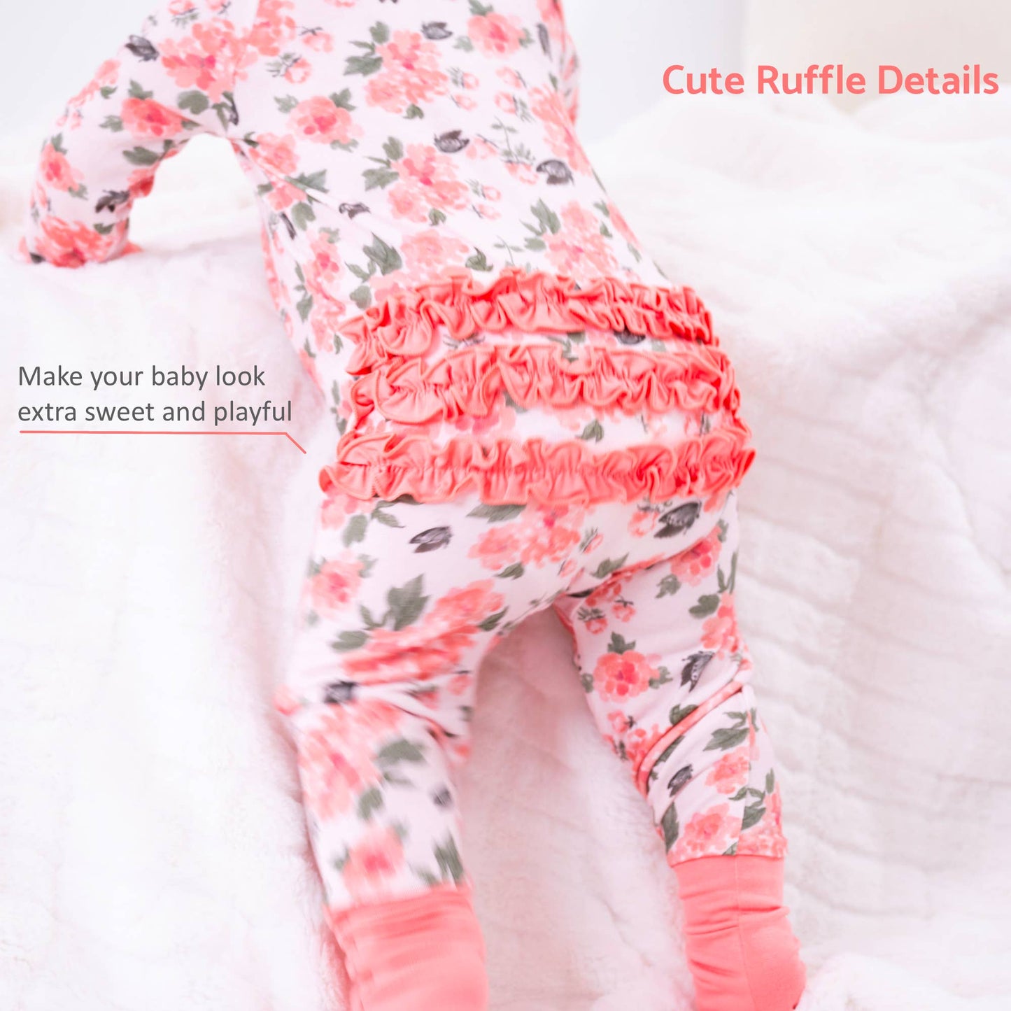 Bamboo Baby Convertible Ruffle Zipper Pajama Peony Floral