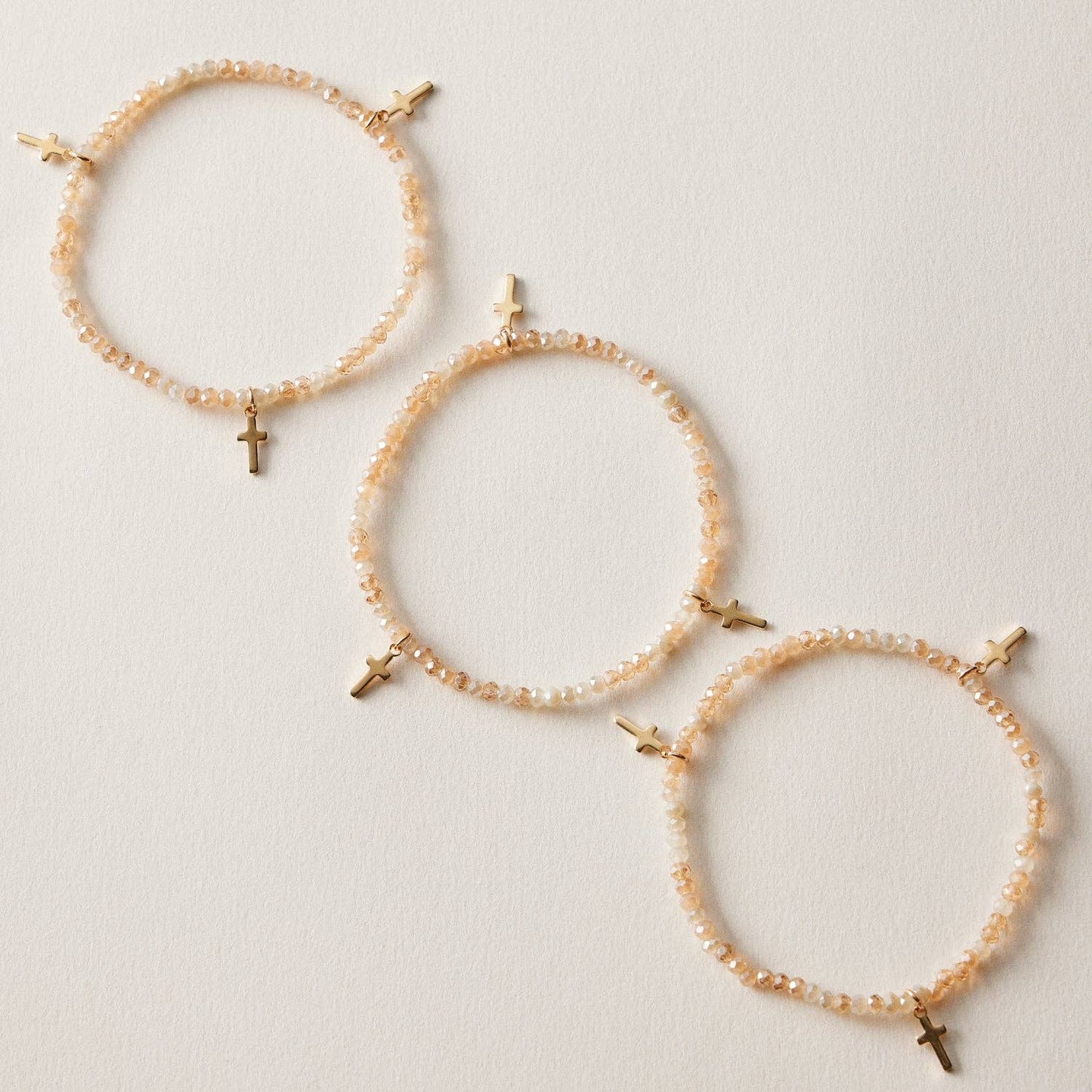 Gold Cross Charm Crystal Stretch Bracelet Stack Set
