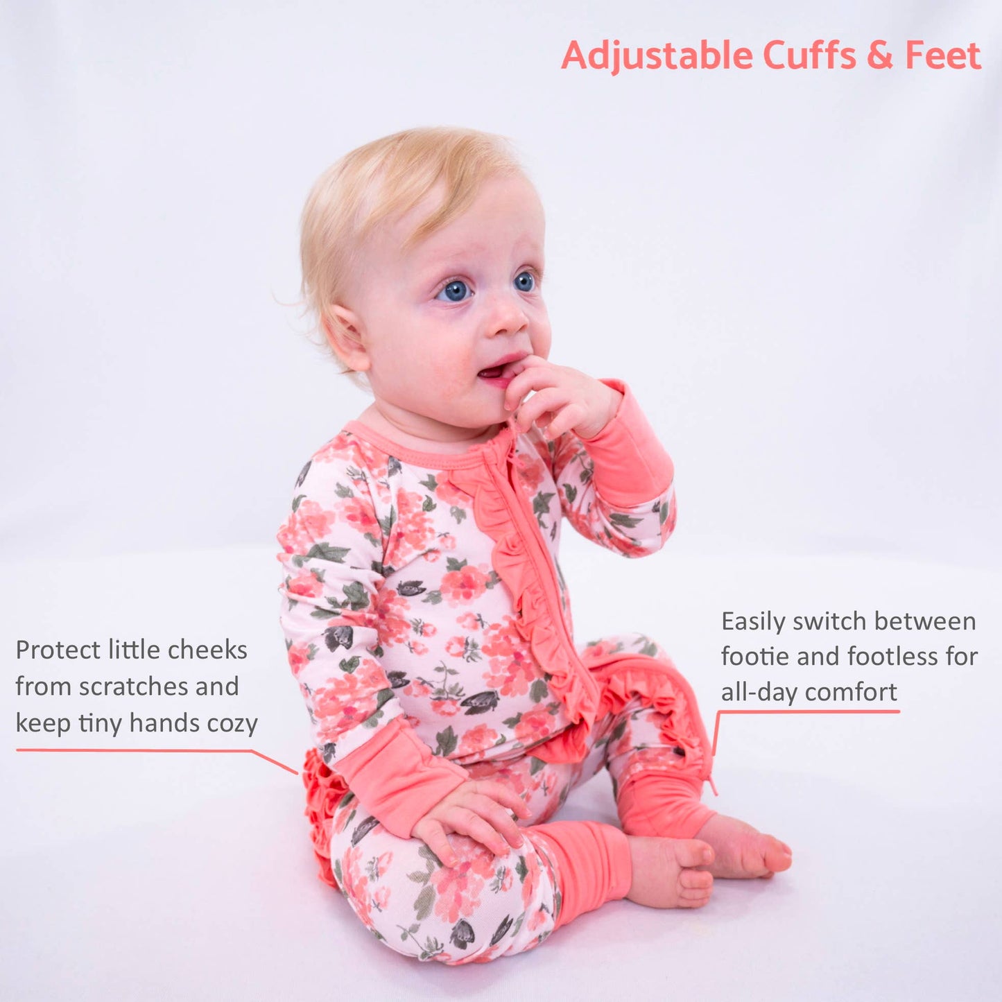 Bamboo Baby Convertible Ruffle Zipper Pajama Peony Floral