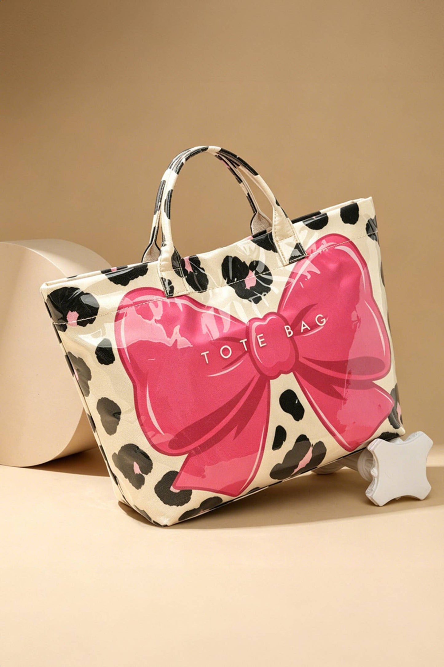 66 Sweet Bow Leopard Print Sleek PVC Tote Bag Gifts