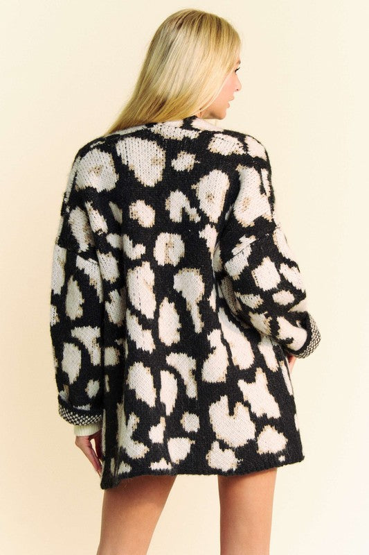 Davi & Dani Leopard Open Front Long Sleeve Cardigan