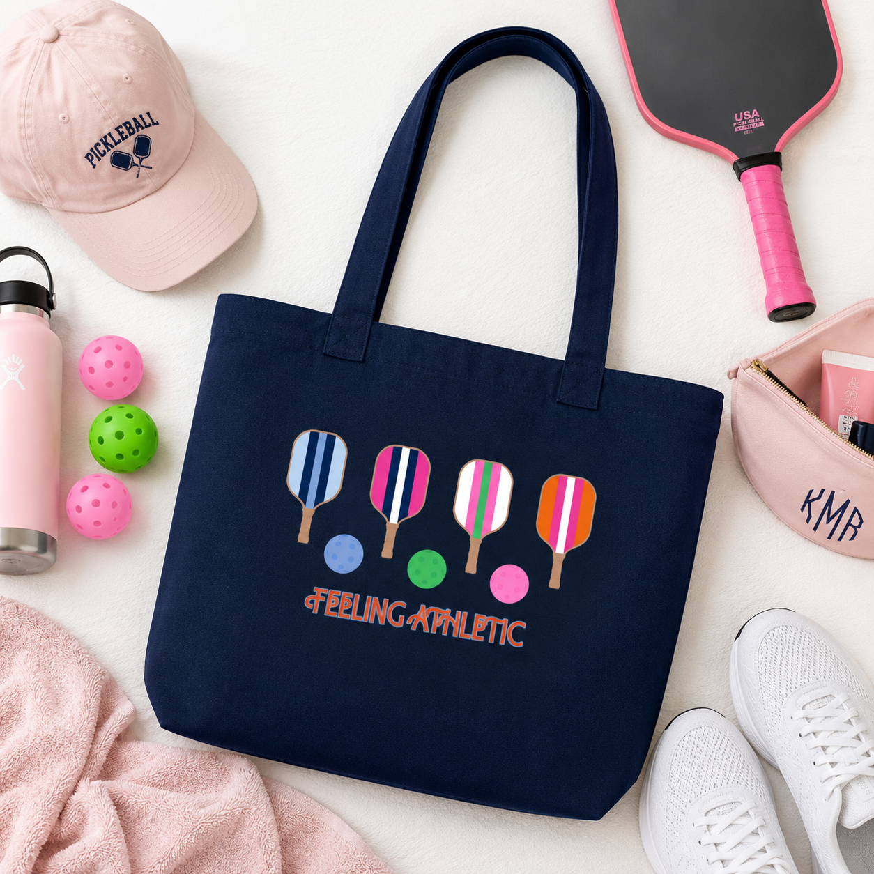 Pickleball Tote Bag | Colorful Pickleball Paddle & Ball Canvas Tote