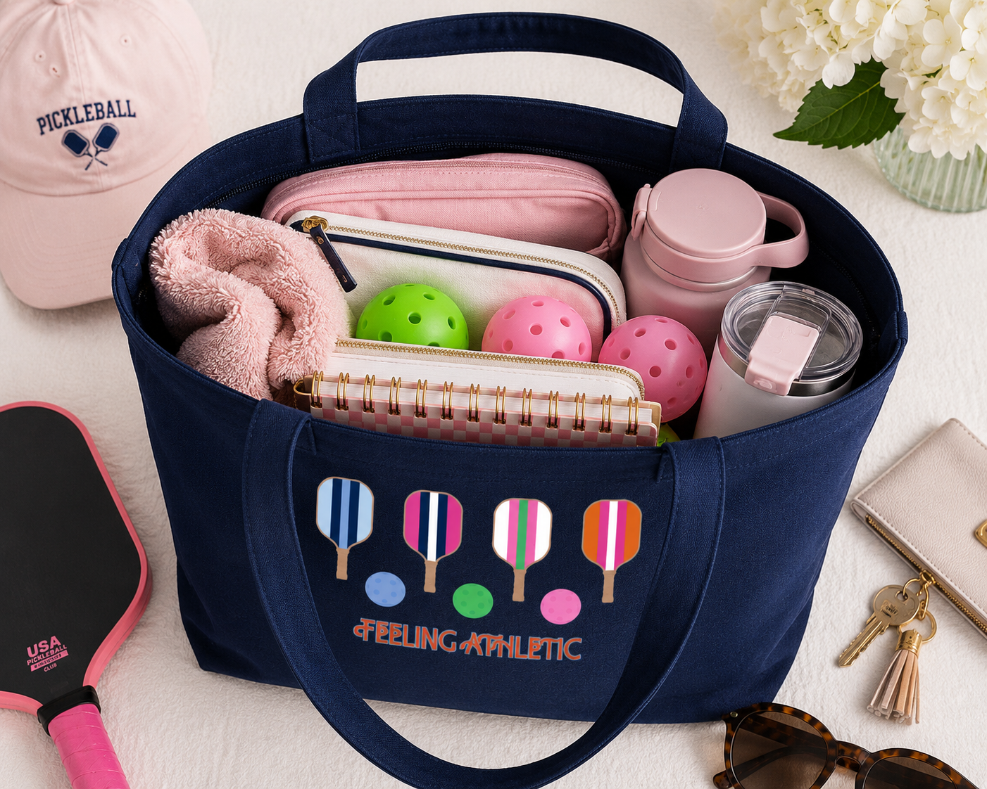 Pickleball Tote Bag | Colorful Pickleball Paddle & Ball Canvas Tote