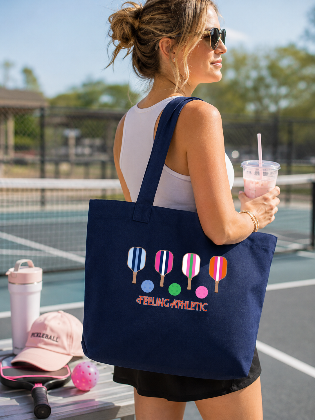 Pickleball Tote Bag | Colorful Pickleball Paddle & Ball Canvas Tote