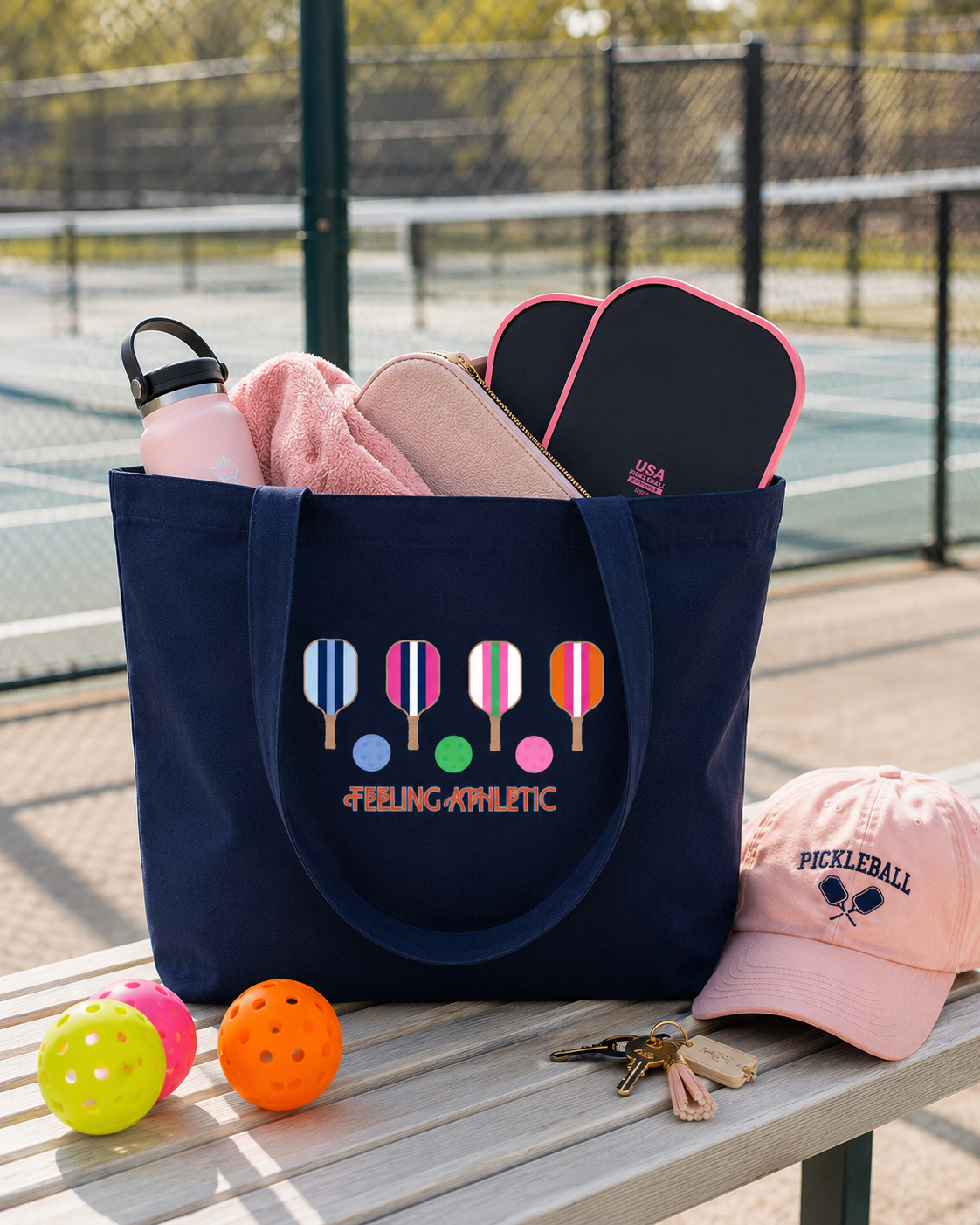 Pickleball Tote Bag | Colorful Pickleball Paddle & Ball Canvas Tote