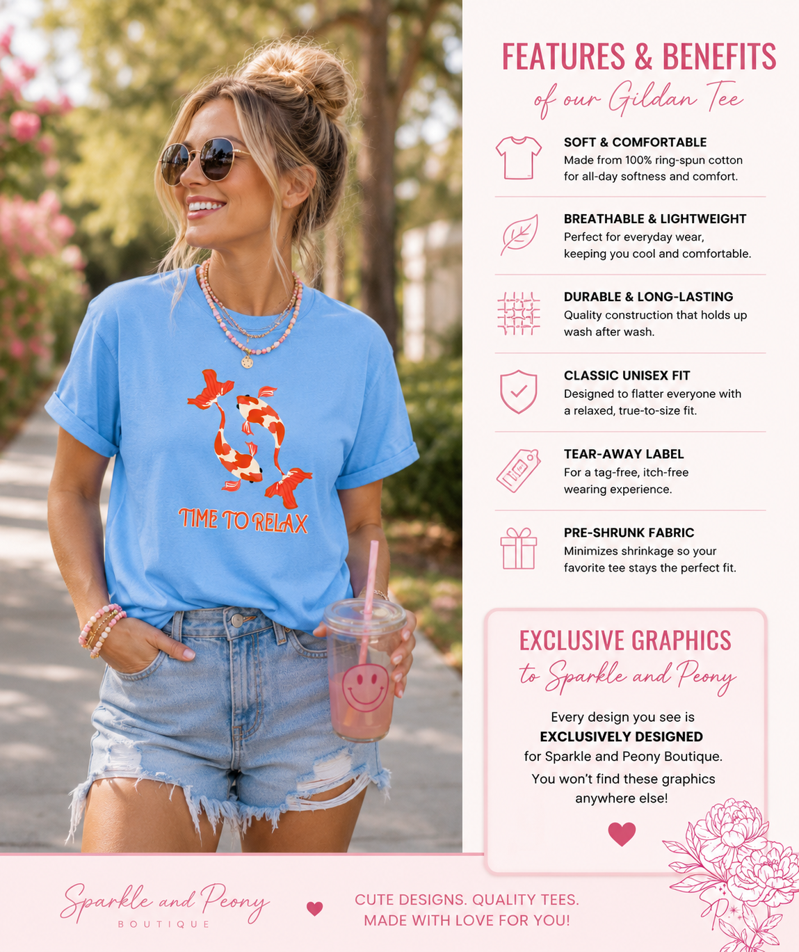 Time to Relax Koi Fish Graphic Tee | Cute Relaxation Shirt | Light Blue Gildan heavy cotton T-Shirt