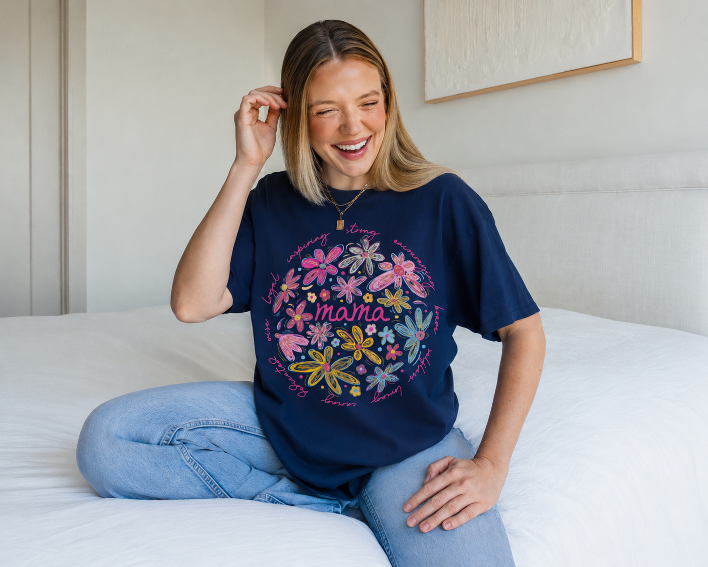 Mama Floral Graphic Tee | Christian Mom Shirt | Cute Mom T-Shirt | Navy Gildan 5000