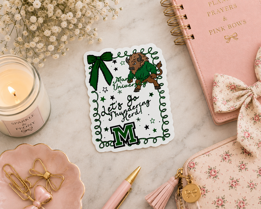 Marshall University Thundering Herd Sticker | Go Herd Green & White Vinyl Sticker