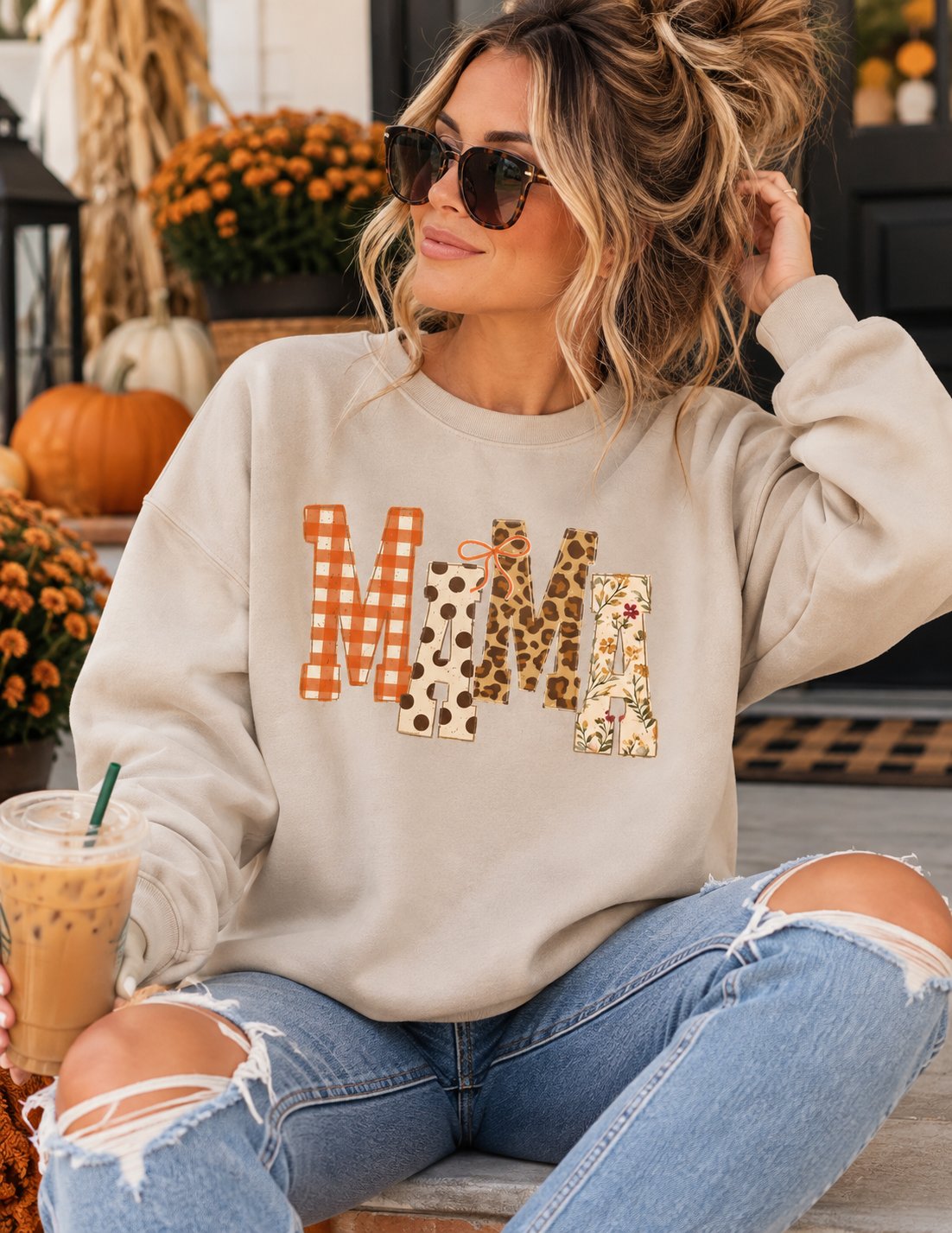 Mama Fall Sweatshirt | Leopard Print & Pumpkin Plaid Crewneck
