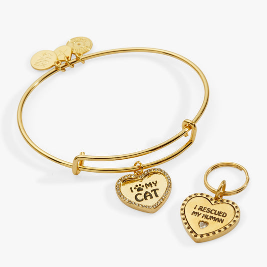 'I Love My Cat' Bangle & Pet Collar Charm Set of 2