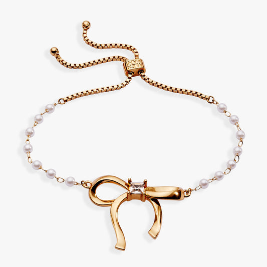 Bow Pearl Coquette Beaded Bolo Bracelet