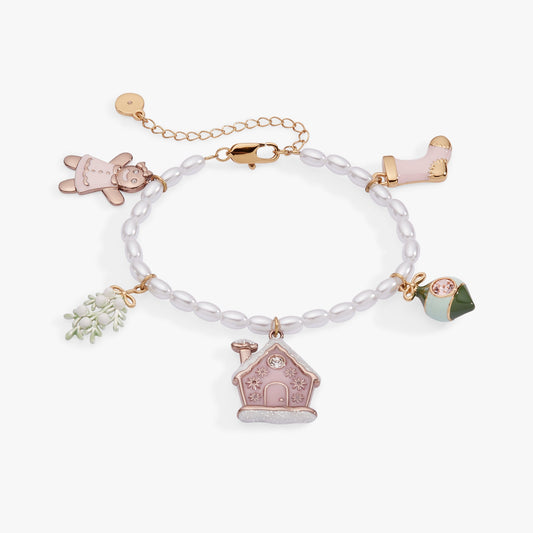 Pink Christmas Beaded Charm Bracelet