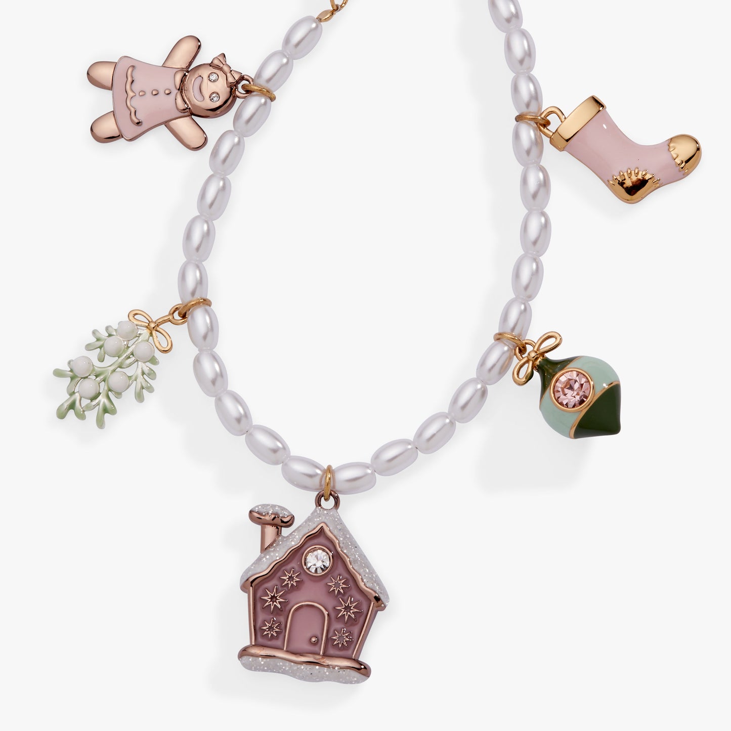 Pink Christmas Beaded Charm Bracelet
