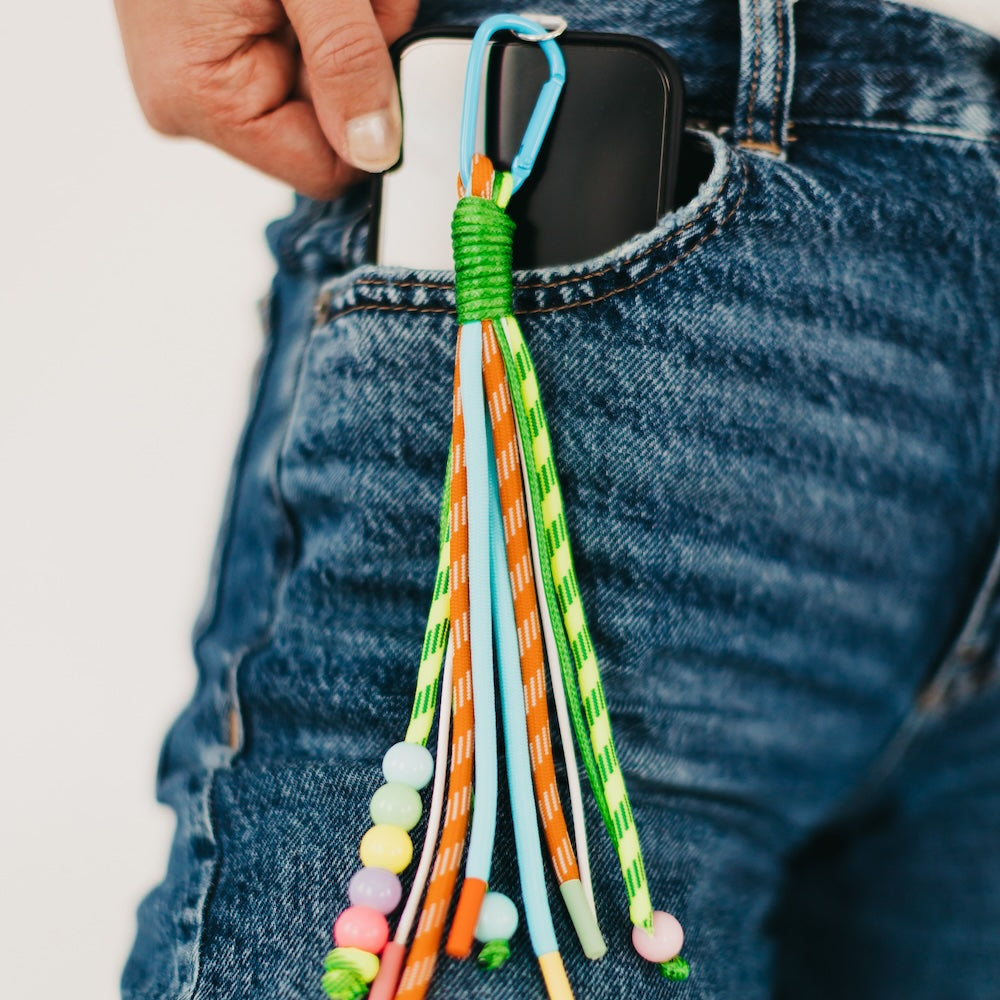 Rainbow Rope and Beaded Keychain