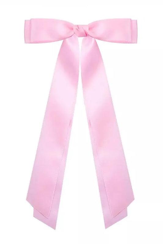 Take a bow satin hair bow in baby pink