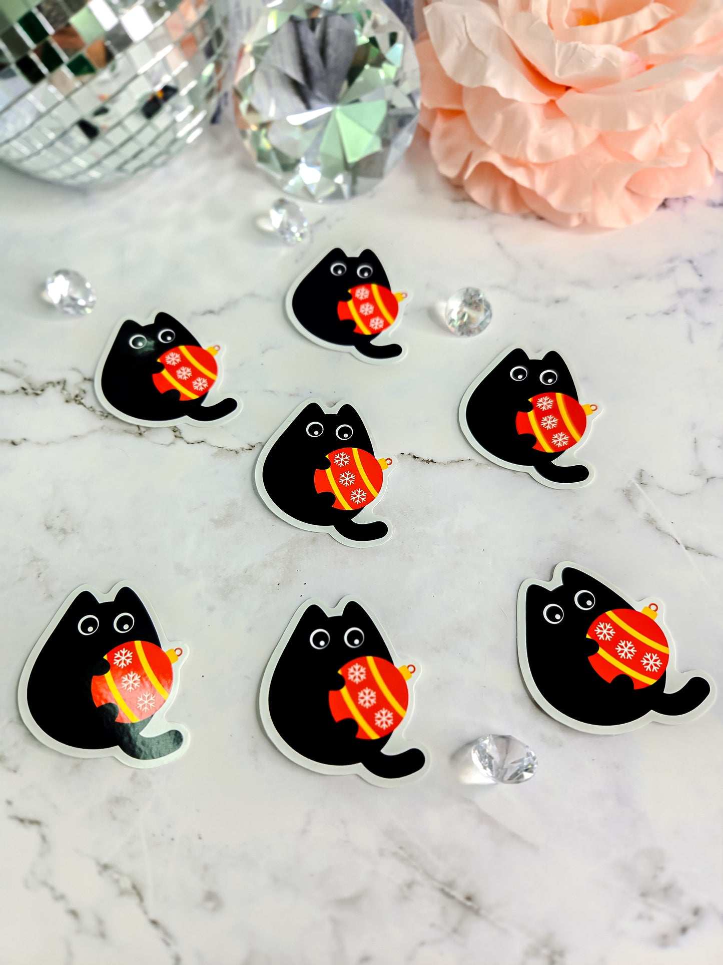 Kitty loves Christmas ornaments sticker