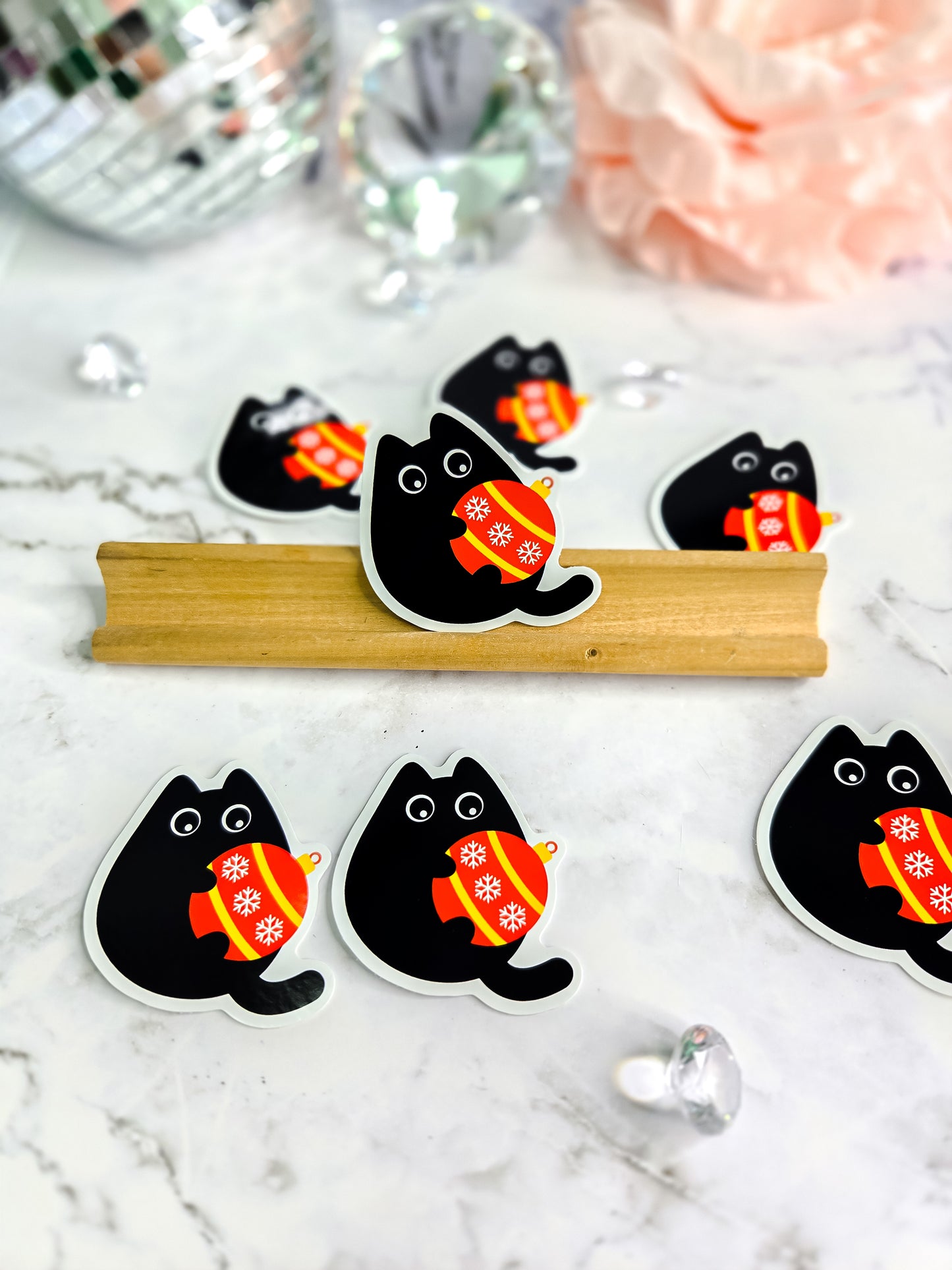 Kitty loves Christmas ornaments sticker