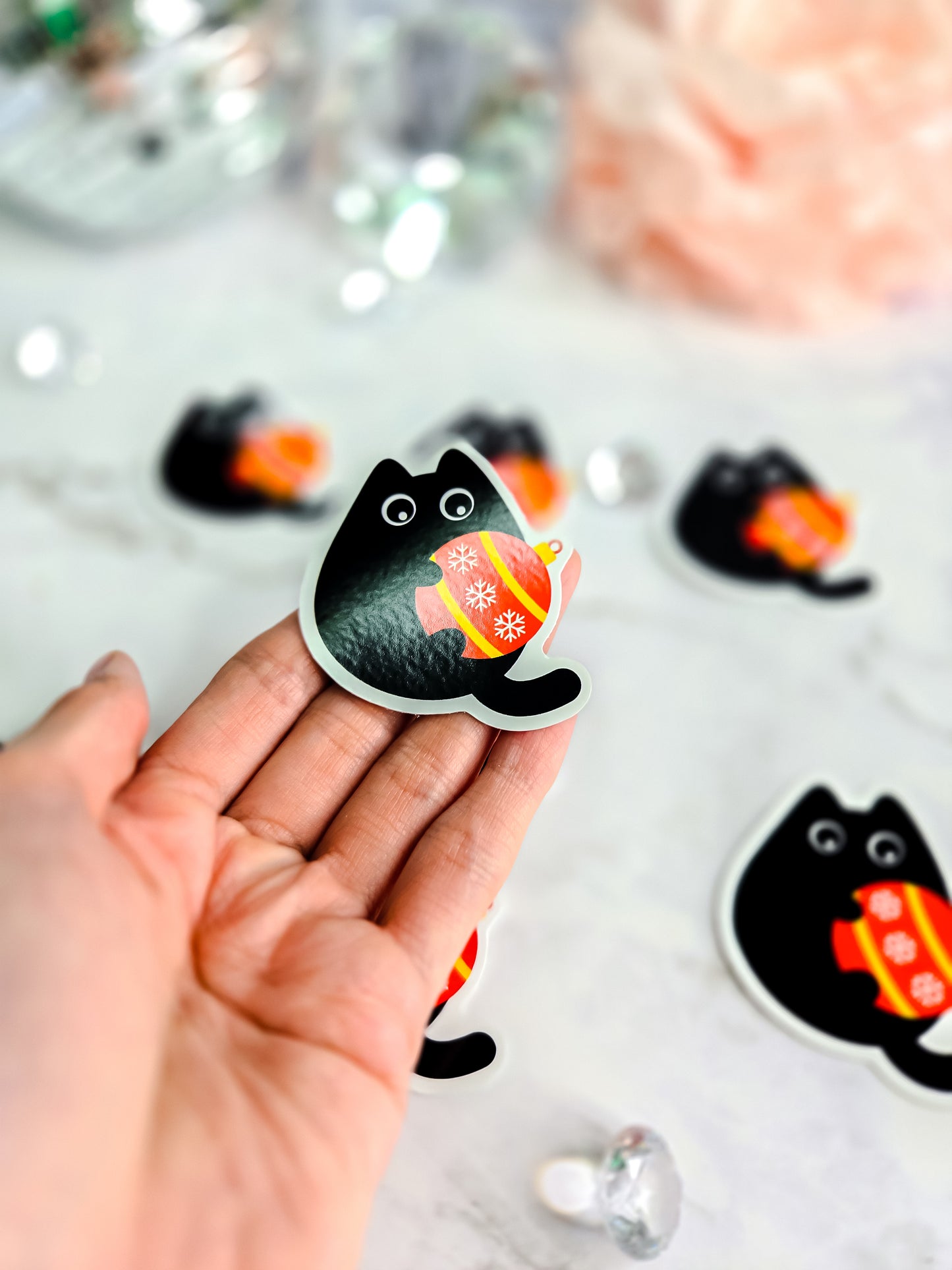 Kitty loves Christmas ornaments sticker