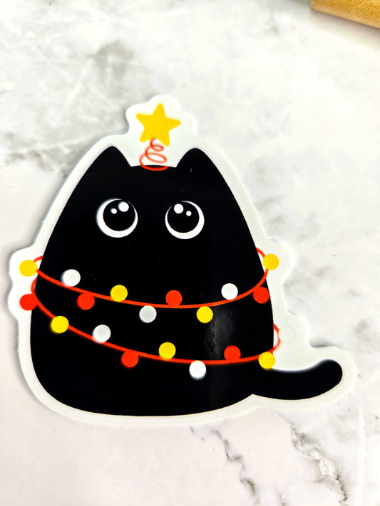 Kitty loves Christmas lights sticker