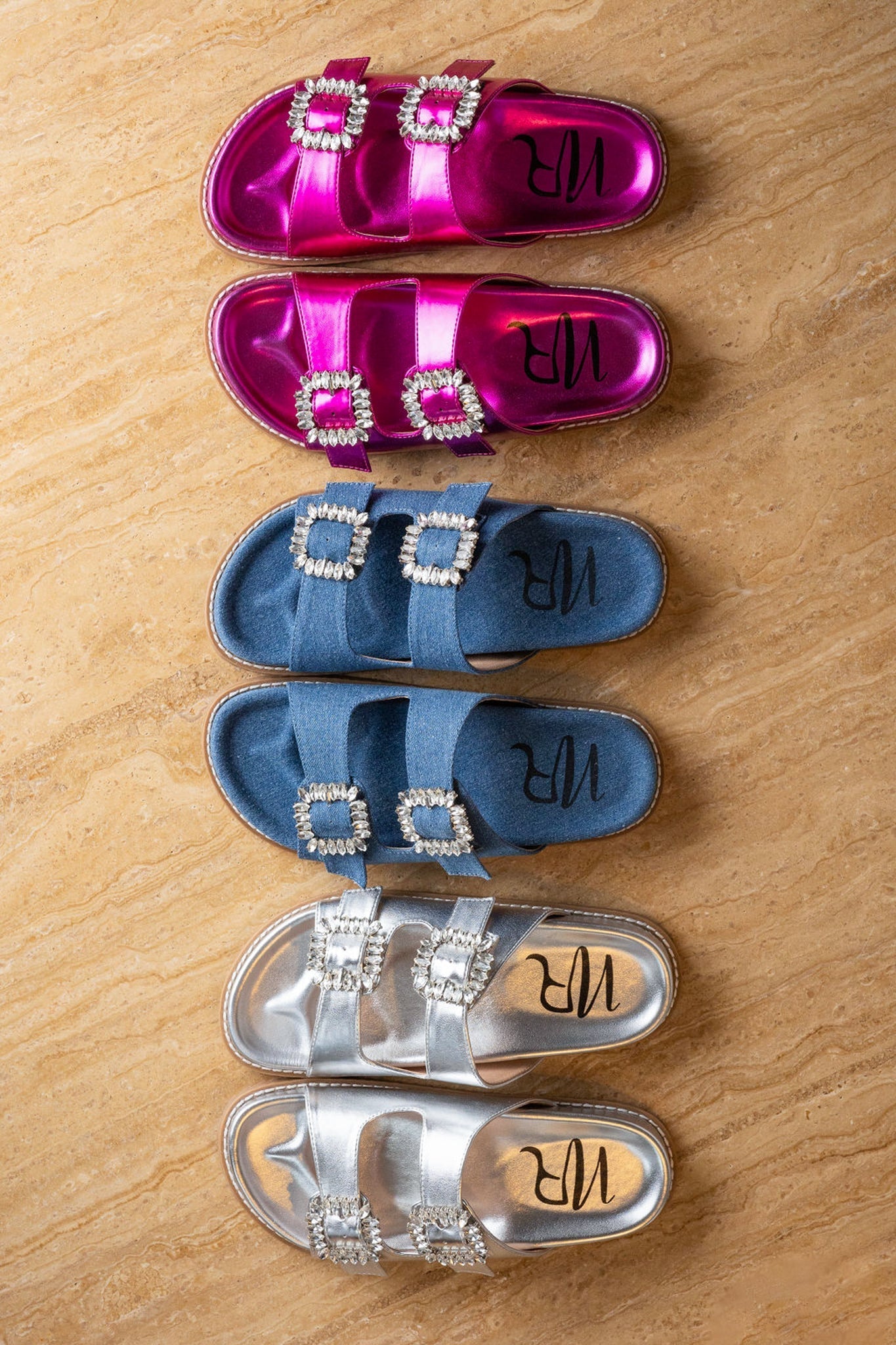 Stellar Rhinestone Buckle Slides in Fuschia