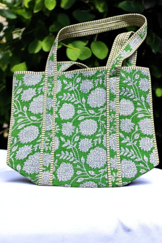 SC - ETA 6/5 - Terra Green Floral Patterned Tote Bag