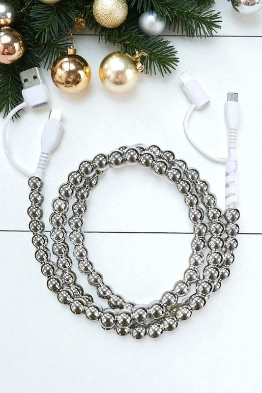 SC - Updated Silver Beaded Cord Phone Charger