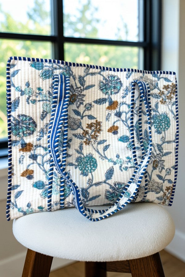 SC - Sasha Blue and White Floral Tote Bag