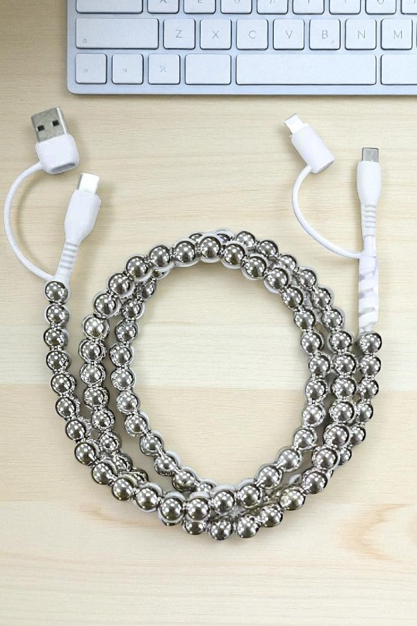 SC - Updated Silver Beaded Cord Phone Charger