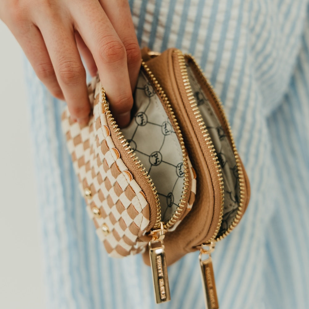 Woven Cameron Double Zip Clippable Card Wallet