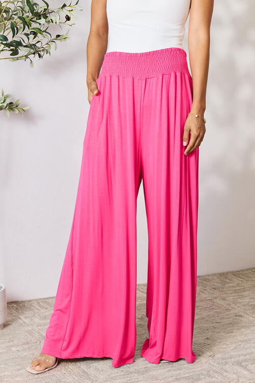 all the pretty girls walk like this-Smocked Wide Waistband Wide Leg Pants