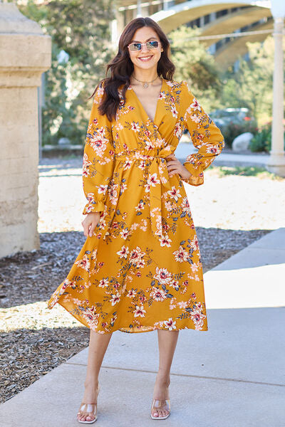 Here comes the sun - Floral Tie Back Flounce Sleeve Dress