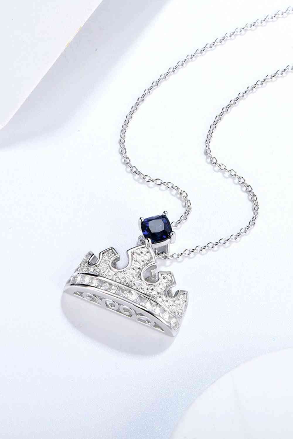 Zircon Lab-Grown Sapphire Crown Shape Pendant Necklace