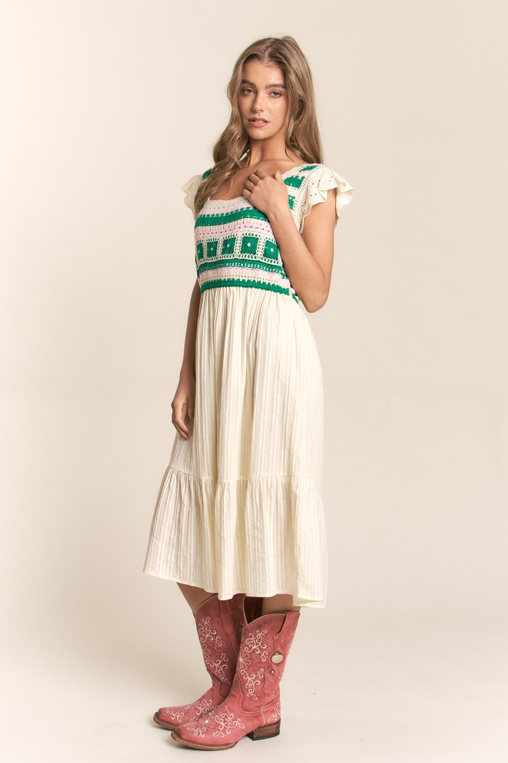 J.NNA Ruffle Hem Midi Crochet Dress – Sparkle & Peony Boutique