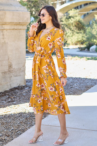 Here comes the sun - Floral Tie Back Flounce Sleeve Dress